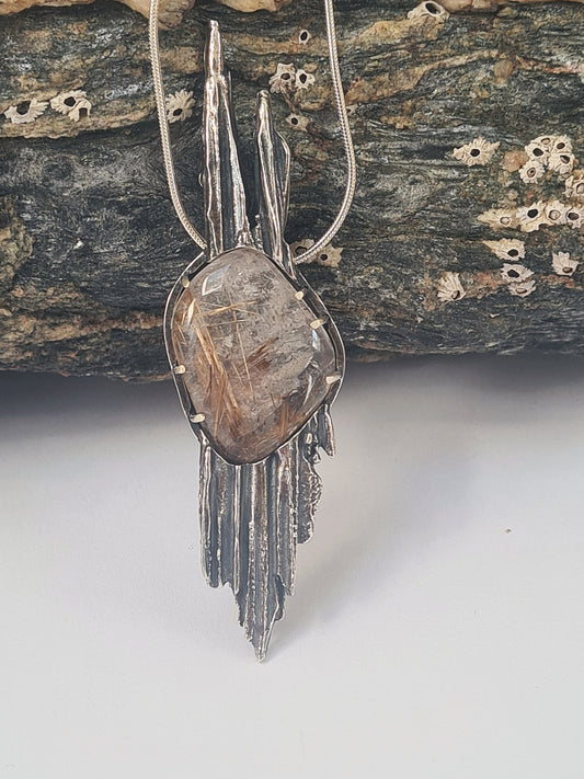 Broom Cast Pendant with Rutilated Quartz